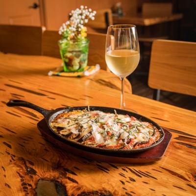 Eggplant parmesan served