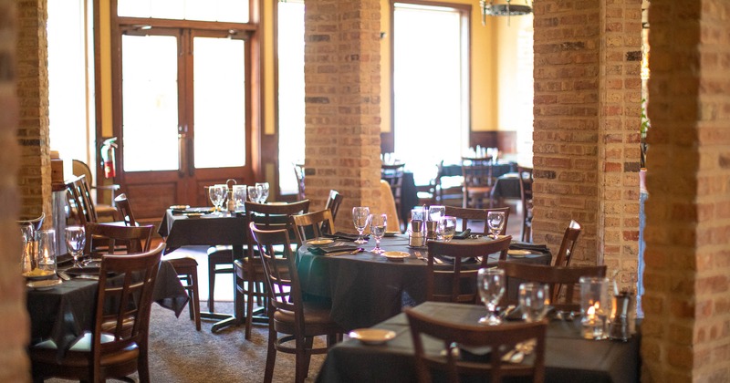 Dining area, tables set and ready for guests