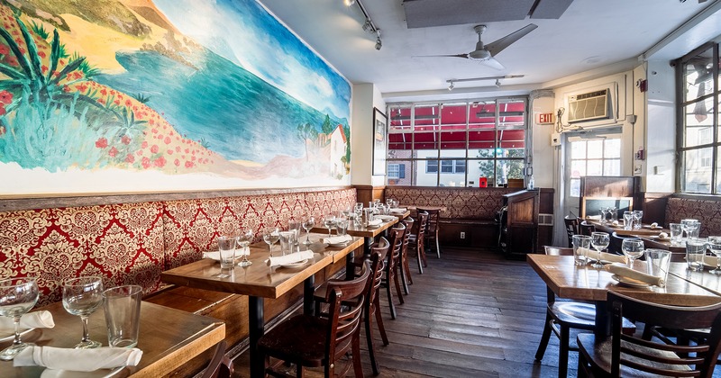 Interior, dining area with set tables