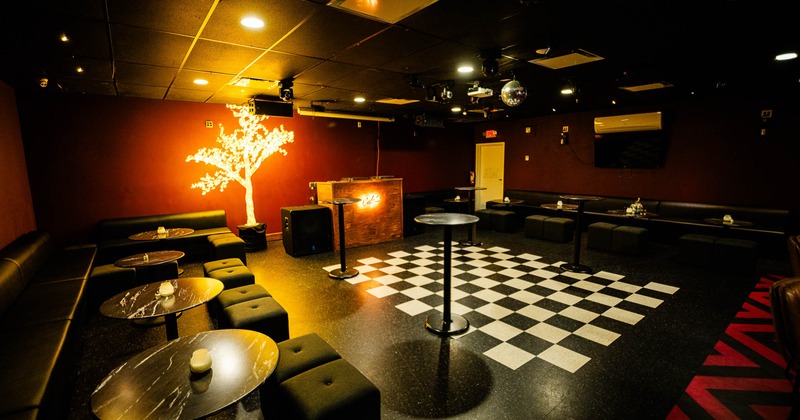 Interior, lounge area, DJ desk, dance floor