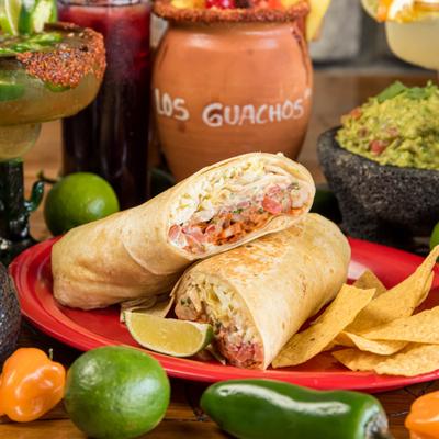 Veggie burrito, with tortilla chips