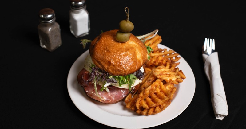 The Big Roger burger with waffle fries
