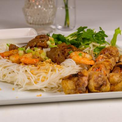 Vermicelli with Pork, Shrimp, and Imperial Rolls.