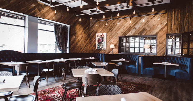 Interior, tables ready for guests