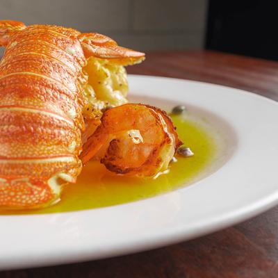 Lobster tail and shrimp.