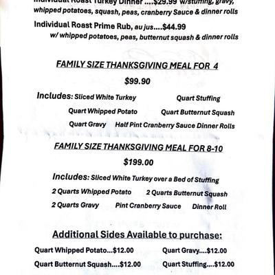 Our Thanksgiving group take out packages.