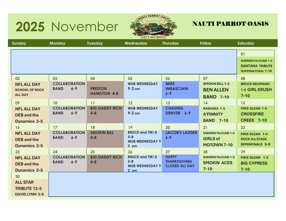 Oasis Events Calendar