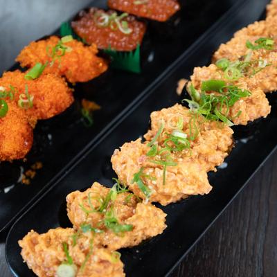 Ikura masago and spicy tuna.