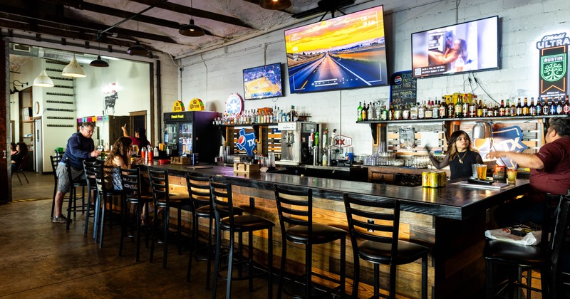 Interior, bar area, bar and bar stools