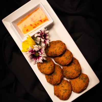 Fish cakes, with dip.