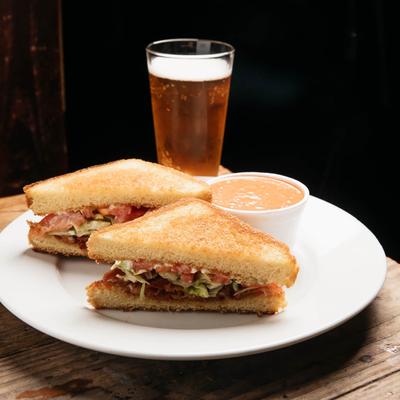 BLT Club sandwich and tomato basil soup