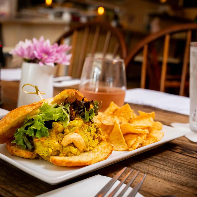 Curried Chicken Salad with Cashews & Golden Raisins on a Croissant photo