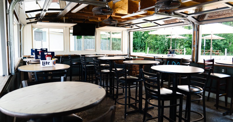 The restaurant's interior, tables