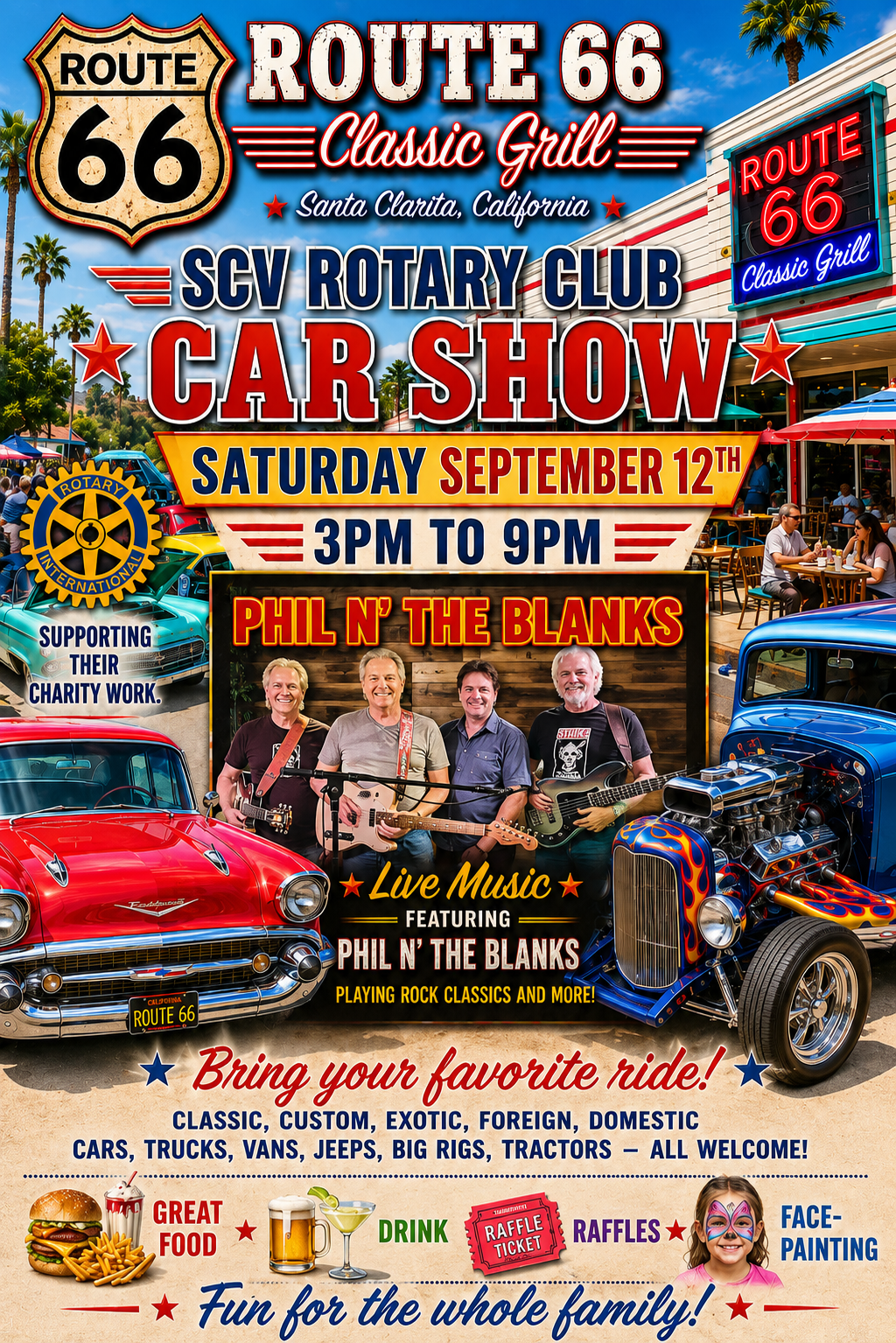 SCV Rotary Club Car Show at Route 66 Classic Grill, Santa Clarita. September 12th