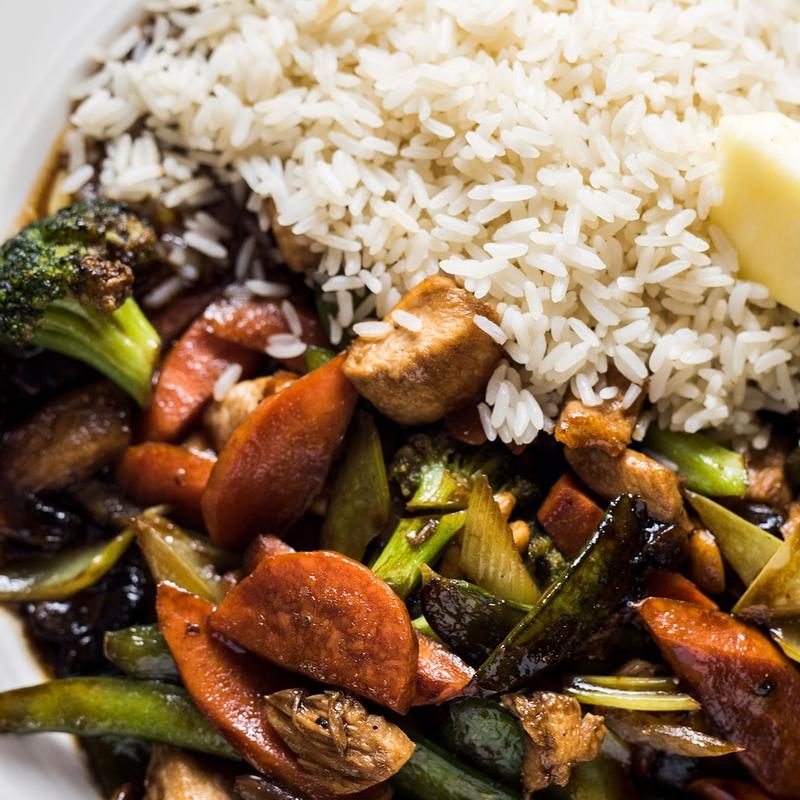 **Vegetable Stir-Fry with Teriyaki Glaze & Rice photo