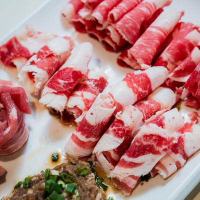 Thinly sliced raw beef brisket, used for Korean barbecue.