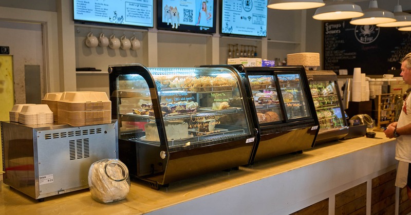Various desserts in the display case