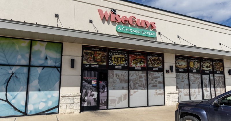 Exterior, front view, entrance, sign above