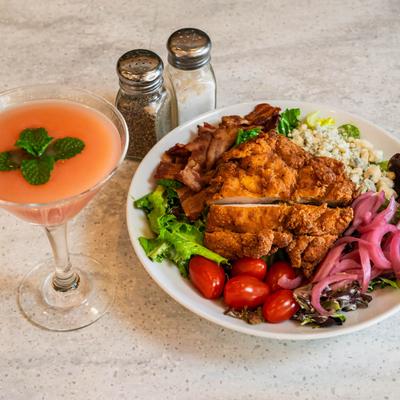 Fried Chicken Cobb Salad and Rose Lemon Drop.