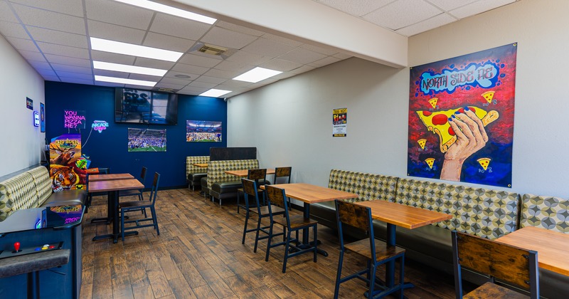 Diner area, tables and chairs