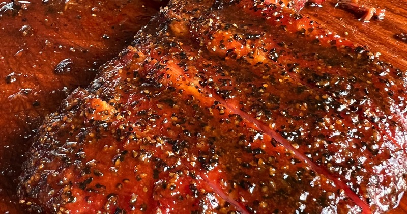 Smoked pork ribs glazed in BBQ sauce