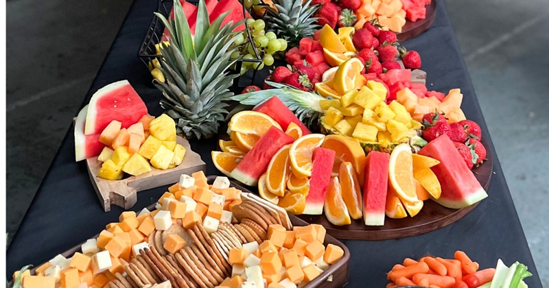 Table covered with an assortment of fruits and vegetables