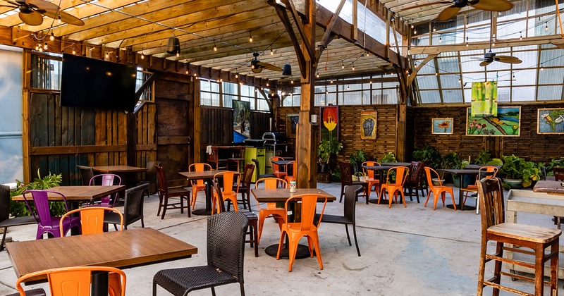 Seating area with tables and chairs