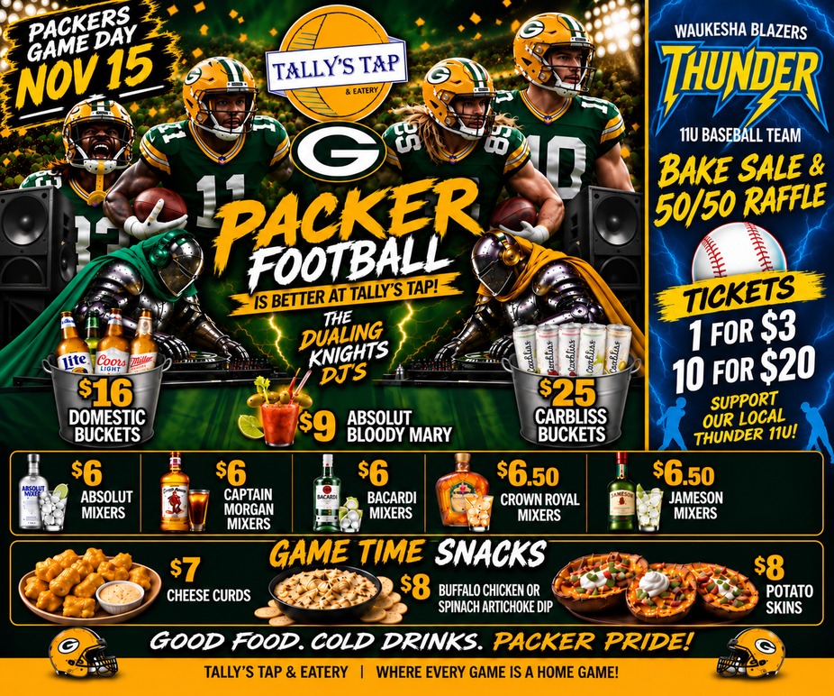 GREEN BAY PACKERS FOOTBALL | CROWN ROYAL NEON | WAUKESHA BLAZERS BAKE SALE & 50/50 RAFFLE event photo