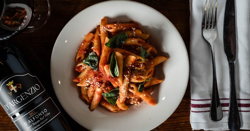 Penne pasta with marinara sauce