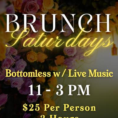 Bloom Botanical Garden Bottomless Saturday Brunch flyer with event details.
