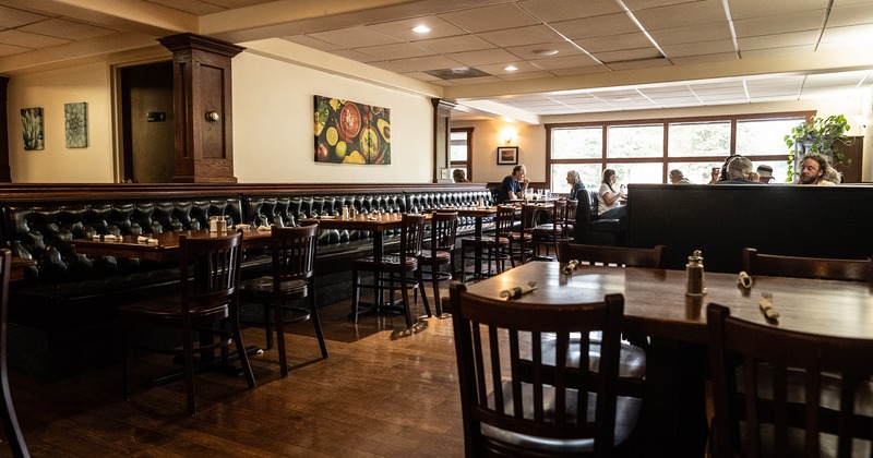 Interior, dining area, tables ready for guests