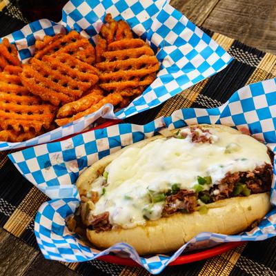 Phenomenal Philly served with waffle fries.