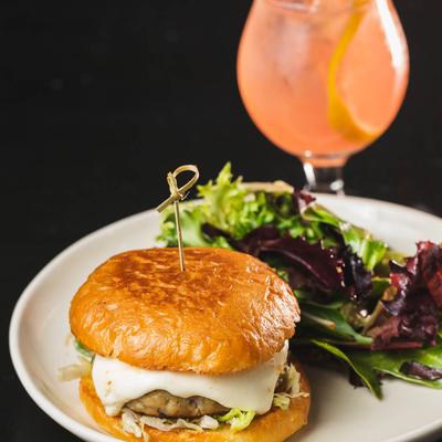 Chicken and Mushroom Burger, with lettuce.