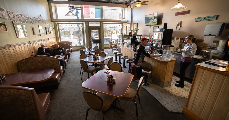 Interior, wide view to cafe