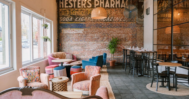 Interior, cozy corner with sofas and tables