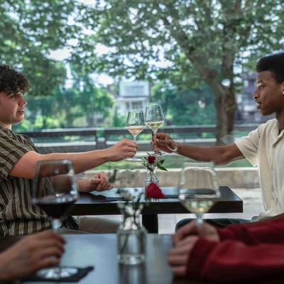 Guests toasting with wine.