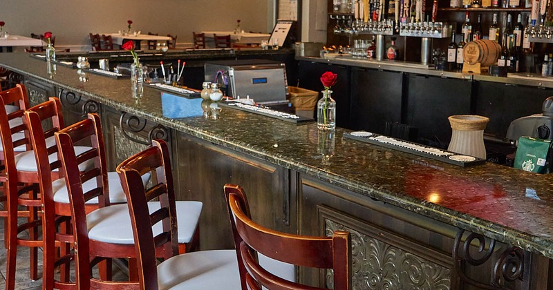 Bar, chairs, drink rack