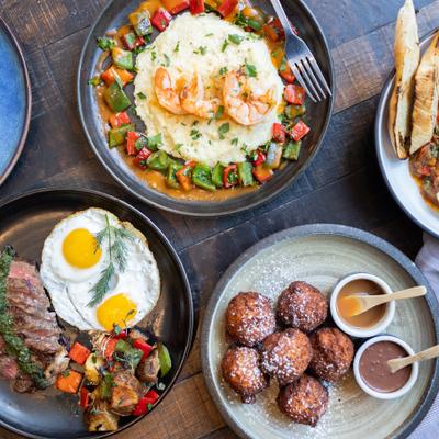 Steak and eggs, shrimp and grits