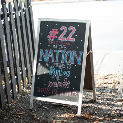 Exterior, patio, signage.