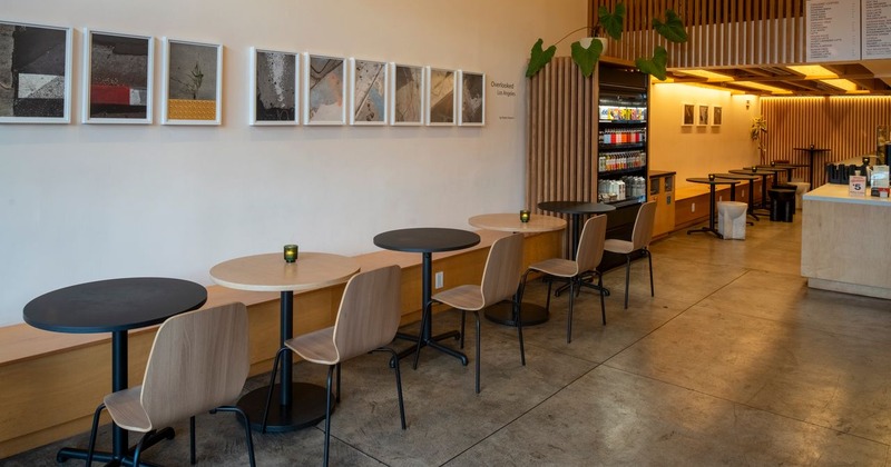 Interior view of a modern cafe, seating area