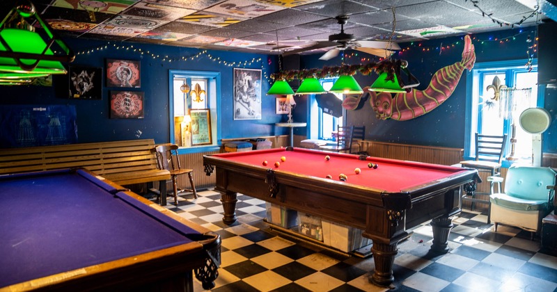 Interior, pool tables