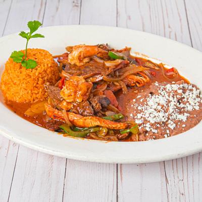 Chicken, steak, and shrimp Fajitas.