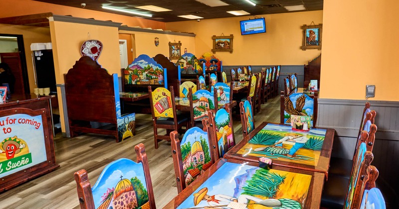 Interior, dining tables and chairs