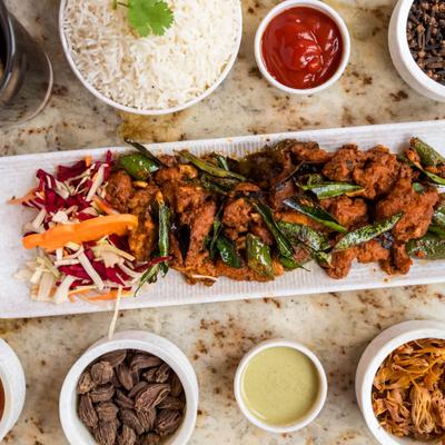 Top view of served food.