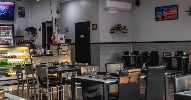 Interior, seating area, tables with tableware