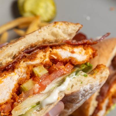 Buffalo Chicken Sandwich and fries.