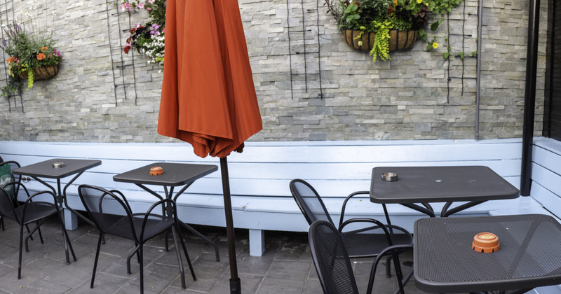 Patio, tables ready for guests