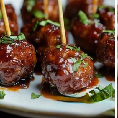 Glazed Meatball Skewers.