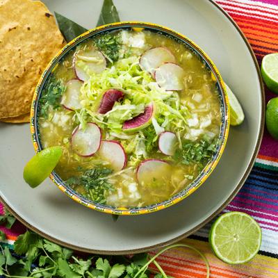 Pozole verde, top view.