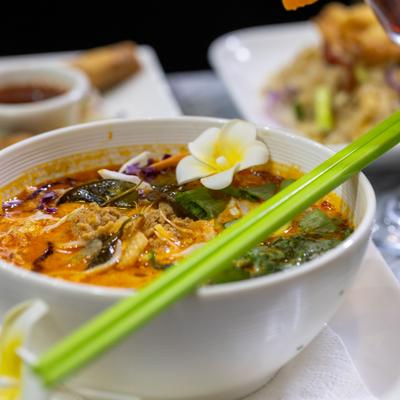 Ground pork soup with spicy coconut milk broth.